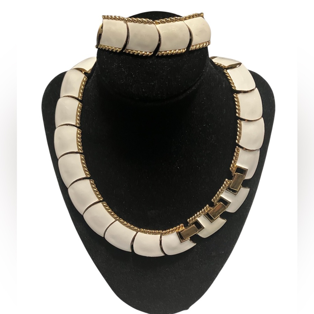 Vintage Butler gold tone and enamel necklace and bracelet set